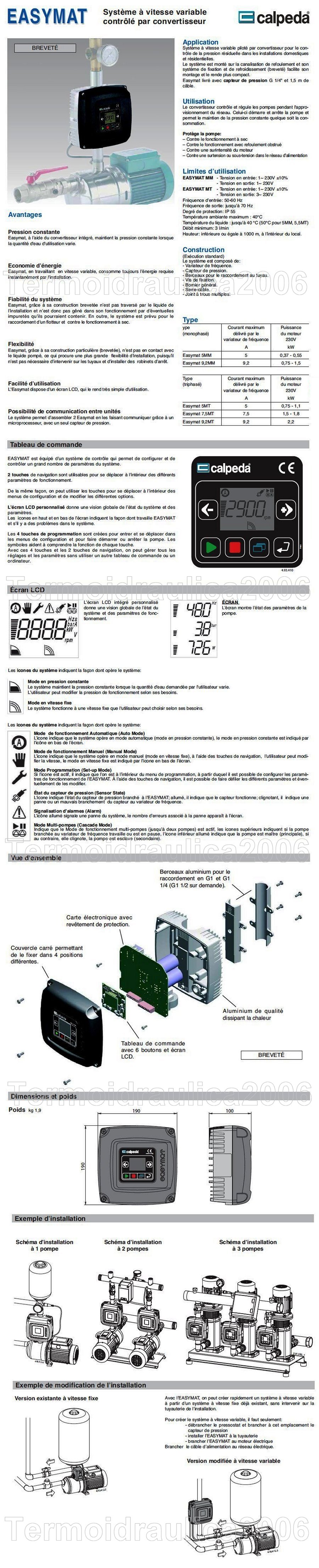 Fiche tecnique Calpeda EASYMAT 9,2MT