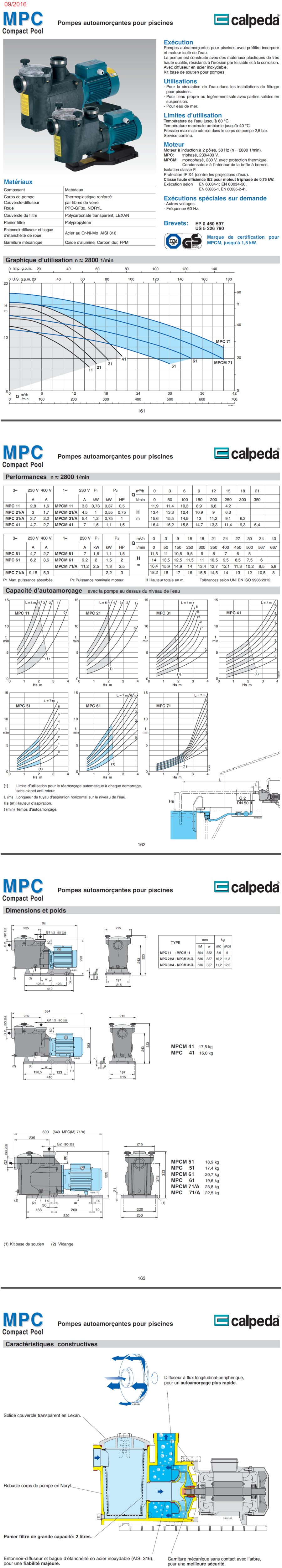 Fiche tecnique Calpeda MPCM 31/A