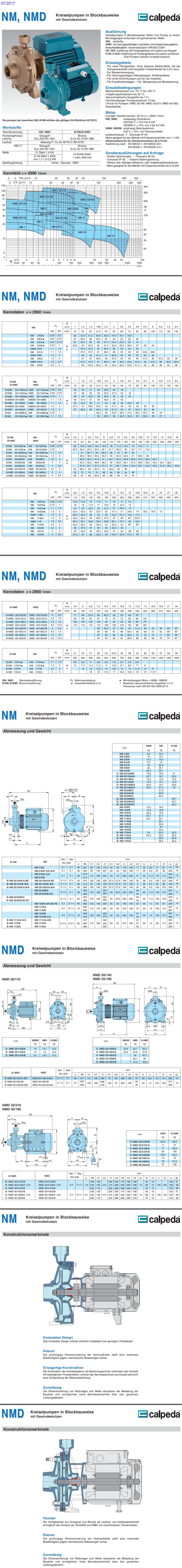 Kreiselpumpe Blockbauweise NM Laufrad Messing CALPEDA NMM 2/A/A 1Hp 1x230V 