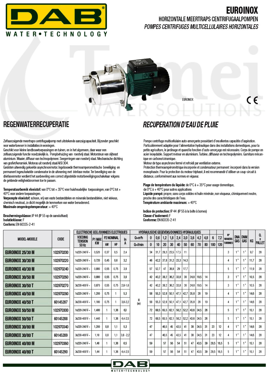 Fiche tecnique DAB EUROINOX 30/80 M