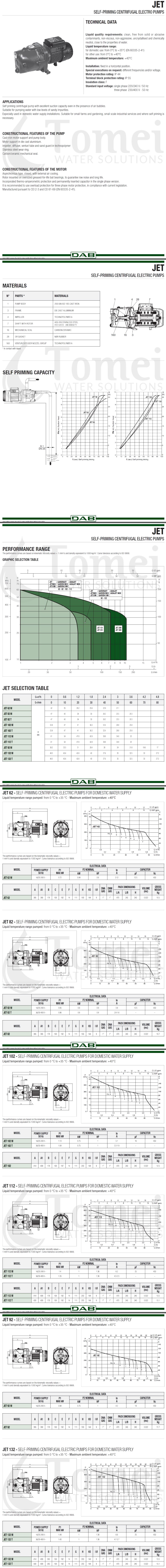 Self-Priming Electro Water Pump in Cast-Iron JET 102 M 0,75KW 1HP 240V DAB